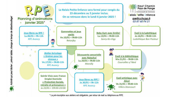 PLANNING DES ANIMATIONS RPE - JANVIER & FÉVRIER 2025