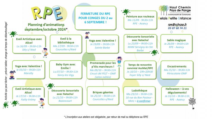 PLANNING DES ANIMATIONS RPE - SEPTEMBRE & OCTOBRE